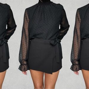 Black Swiss Dot Long Sleeve Blouse